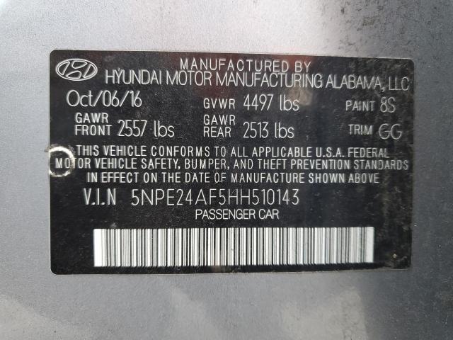 5NPE24AF5HH510143 - 2017 HYUNDAI SONATA SE GRAY photo 12