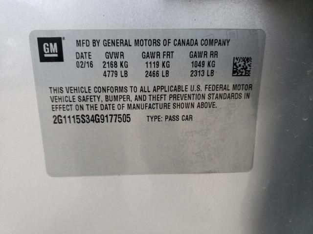 2G1115S34G9177505 - 2016 CHEVROLET IMPALA LT SILVER photo 12