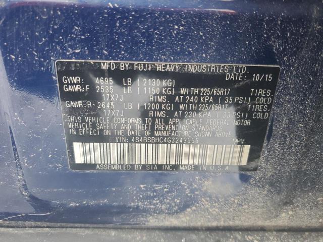 4S4BSBHC4G3243666 - 2016 SUBARU OUTBACK 2.5I PREMIUM BLUE photo 12