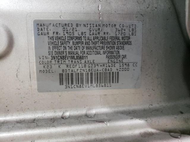 3N1CN8EV1ML856811 - 2021 NISSAN VERSA SV SILVER photo 12