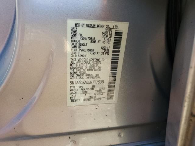 5N1AA08A65N717538 - 2005 NISSAN ARMADA SE SILVER photo 13