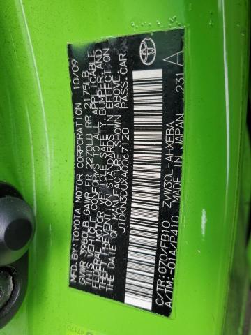 JTDKN3DUXA0067120 - 2010 TOYOTA PRIUS GREEN photo 12