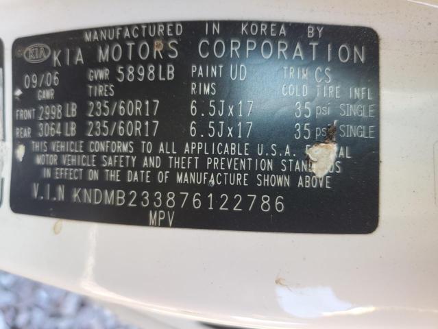 KNDMB233876122786 - 2007 KIA SEDONA EX WHITE photo 12