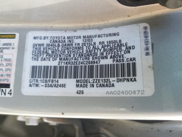 2T1KR32E24C266947 - 2004 TOYOTA COROLLA MATRIX XR  photo 10