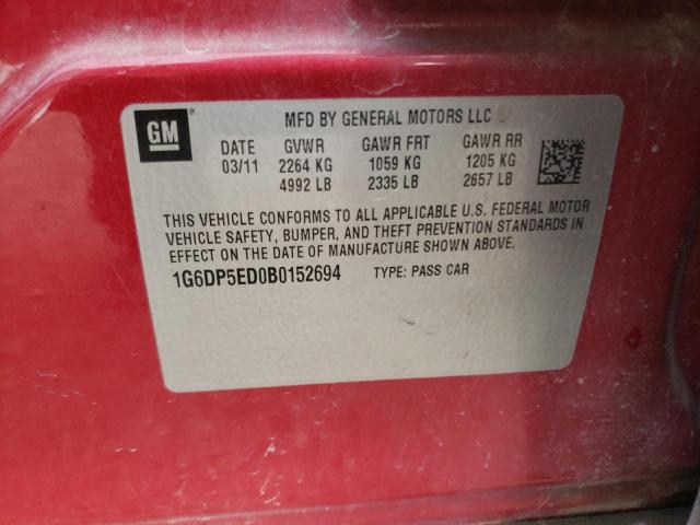 1G6DP5ED0B0152694 - 2011 CADILLAC CTS PREMIUM COLLECTION RED photo 12