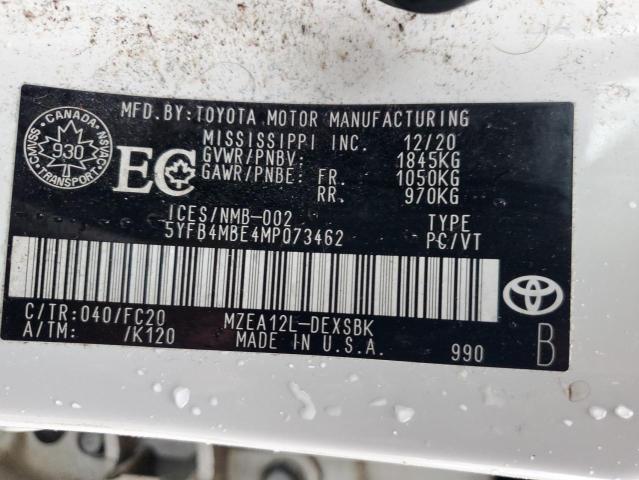 5YFB4MBE4MP073462 - 2021 TOYOTA COROLLA SE WHITE photo 13