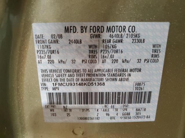 1FMCU93148KD51368 - 2008 FORD ESCAPE XLT GREEN photo 12