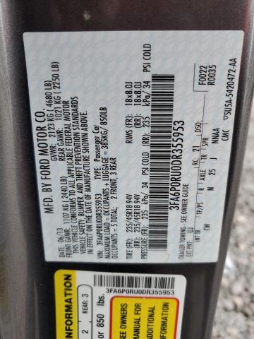 3FA6P0RU0DR355953 - 2013 FORD FUSION TITANIUM HEV GRAY photo 13