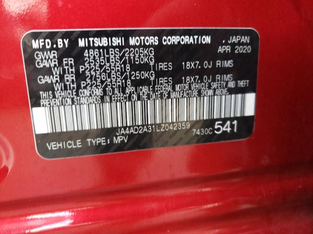 JA4AD2A31LZ042359 - 2020 MITSUBISHI OUTLANDER ES RED photo 12