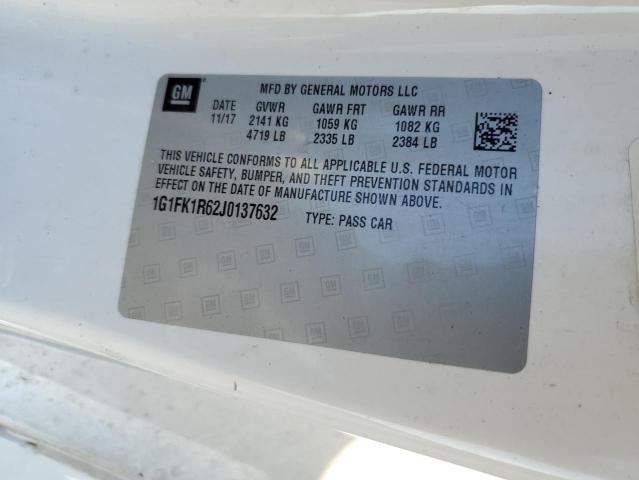 1G1FK1R62J0137632 - 2018 CHEVROLET CAMARO ZL1 WHITE photo 12