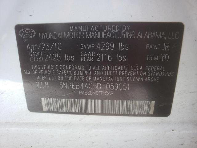 5NPEB4AC5BH059051 - 2011 HYUNDAI SONATA GLS WHITE photo 12