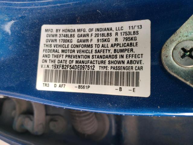 19XFB2F54DE097512 - 2013 HONDA CIVIC LX BLUE photo 12