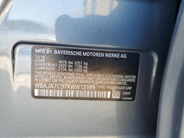 WBAJA7C57KWW12159 - 2019 BMW 530 XI SILVER photo 12