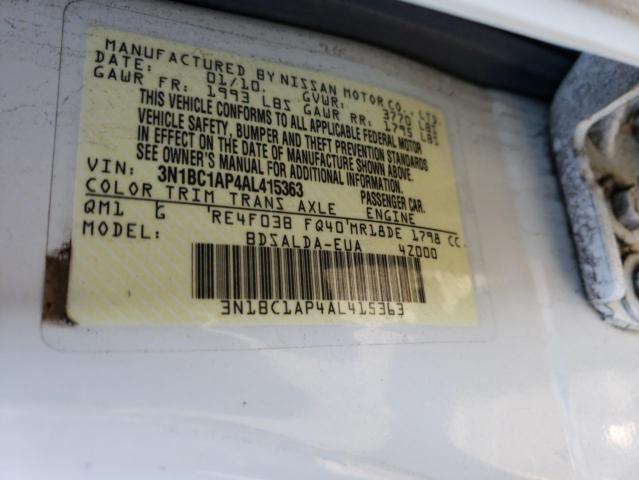 3N1BC1AP4AL415363 - 2010 NISSAN VERSA S WHITE photo 12