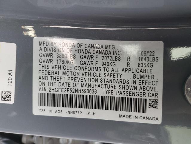 2HGFE2F52NH590636 - 2022 HONDA CIVIC SPORT 灰色 照片 13