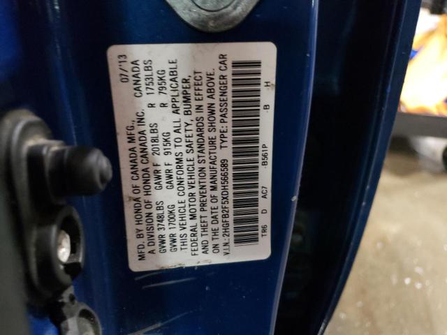 2HGFB2F5XDH566589 - 2013 HONDA CIVIC LX BLUE photo 12