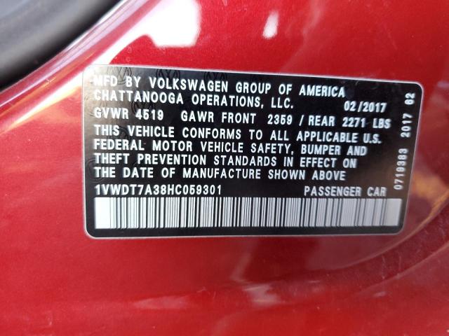 1VWDT7A38HC059301 - 2017 VOLKSWAGEN PASSAT R-LINE წითელი ფოტო 12