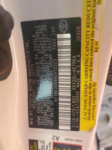 4T1BK3DB8BU412223 - 2011 TOYOTA AVALON BASE 白色 照片 13