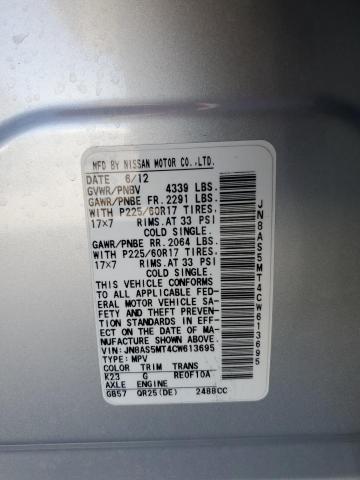 JN8AS5MT4CW613695 - 2012 NISSAN ROGUE S SILVER photo 13