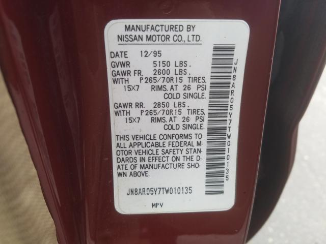 JN8AR05Y7TW010135 - 1996 NISSAN PATHFINDER LE  ფოტო 10