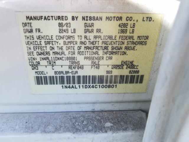 1N4AL11DX4C100801 - 2004 NISSAN ALTIMA BASE  photo 10