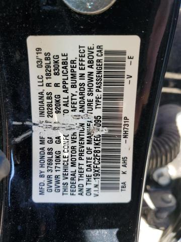 19XFC2F81KE034095 - 2019 HONDA CIVIC SPORT 黑色 照片 12