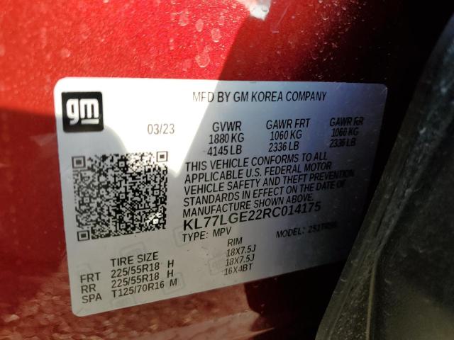 KL77LGE22RC014175 - 2024 CHEVROLET TRAX 1RS MAROON photo 12