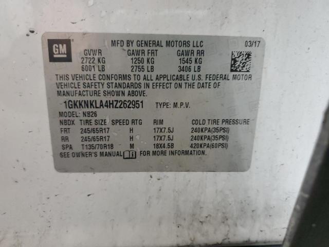 1GKKNKLA4HZ262951 - 2017 GMC ACADIA SLE WHITE photo 14