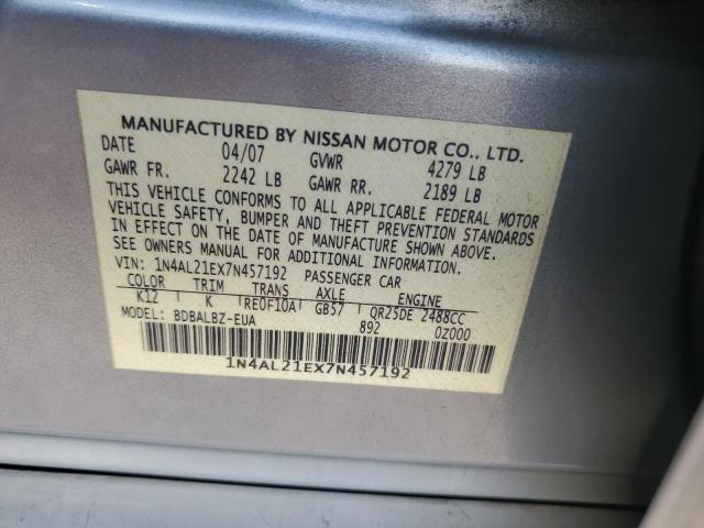 1N4AL21EX7N457192 - 2007 NISSAN ALTIMA 2.5 SILVER photo 12