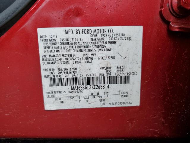 MAJ6S3GL3KC268814 - 2019 FORD ECOSPORT SE RED photo 13