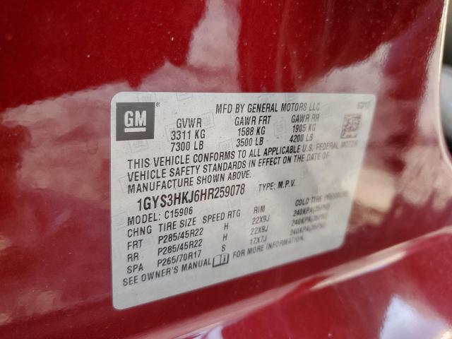 1GYS3HKJ6HR259078 - 2017 CADILLAC ESCALADE ESV LUXURY BURGUNDY photo 13