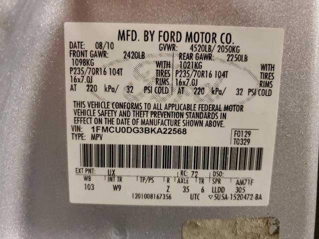 1FMCU0DG3BKA22568 - 2011 FORD ESCAPE XLT SILVER photo 13