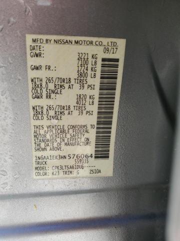 1N6AA1EK3HN576064 - 2017 NISSAN TITAN S SILVER photo 13