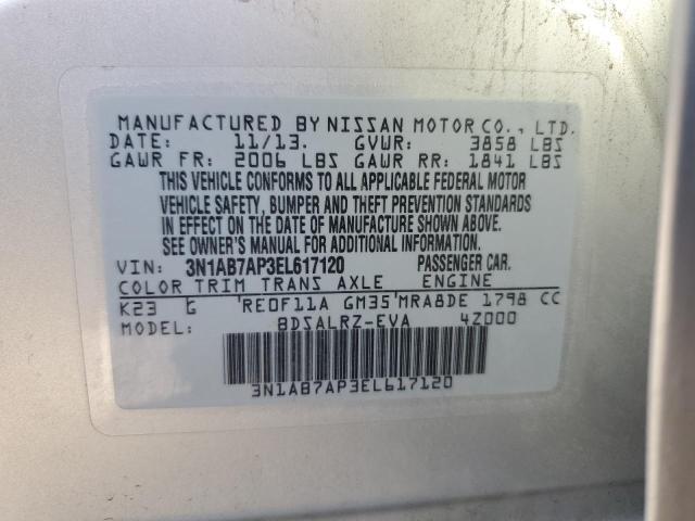 3N1AB7AP3EL617120 - 2014 NISSAN SENTRA S SILVER photo 13