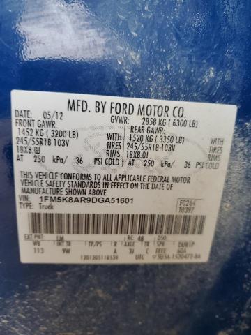 1FM5K8AR9DGA51601 - 2013 FORD EXPLORER POLICE INTERCEPTOR ლურჯი ფოტო 13