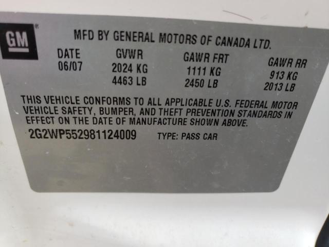 2G2WP552981124009 - 2008 PONTIAC GRAND PRIX 白色 照片 10