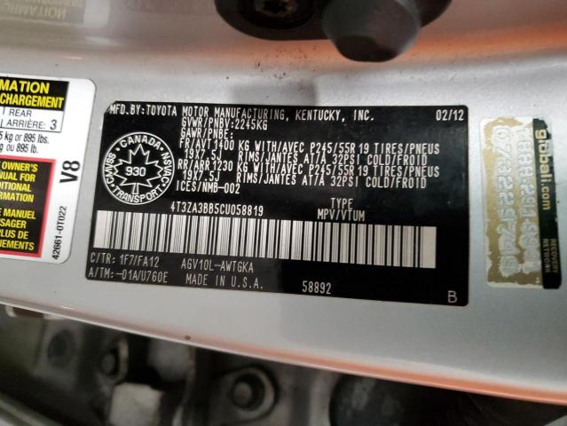 4T3ZA3BB5CU058819 - 2012 TOYOTA VENZA LE SILVER photo 14