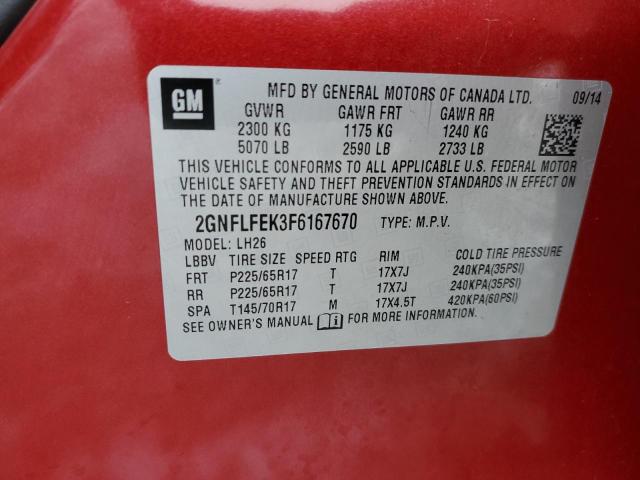 2GNFLFEK3F6167670 - 2015 CHEVROLET EQUINOX LT RED photo 13