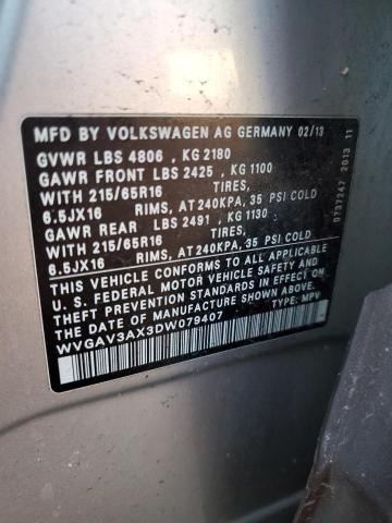 WVGAV3AX3DW079407 - 2013 VOLKSWAGEN TIGUAN S SILVER photo 12