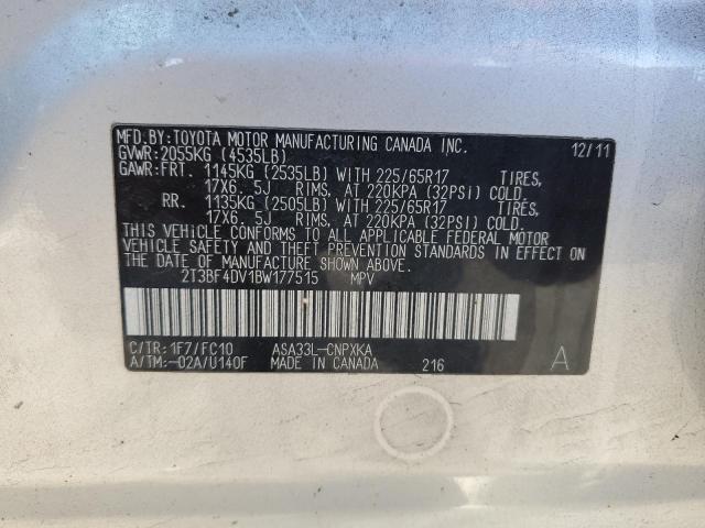 2T3BF4DV1BW177515 - 2011 TOYOTA RAV4 SILVER photo 12