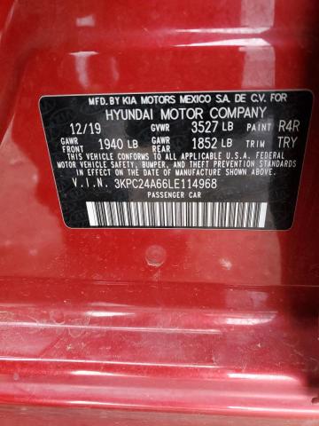 3KPC24A66LE114968 - 2020 HYUNDAI ACCENT SE RED photo 12