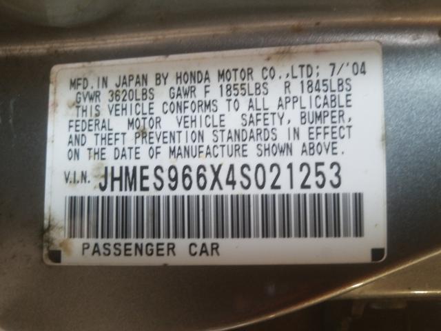 JHMES966X4S021253 - 2004 HONDA CIVIC HYBRID  photo 10