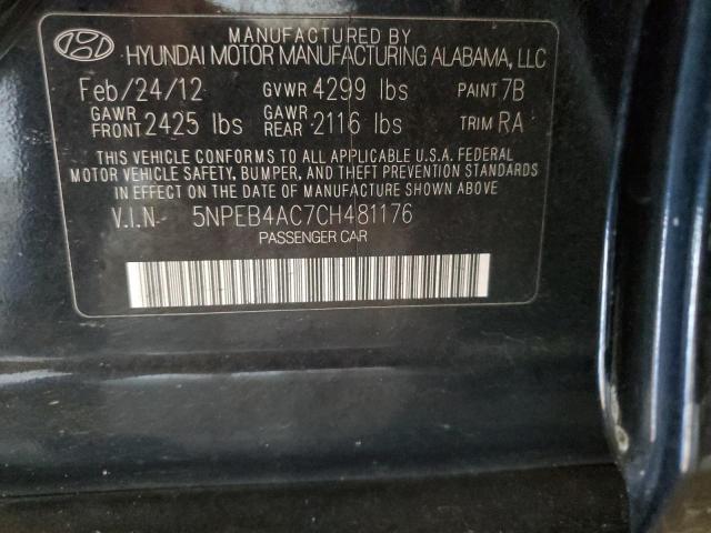 5NPEB4AC7CH481176 - 2012 HYUNDAI SONATA GLS BLACK photo 13