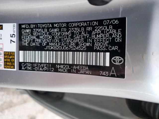 JTDKB20U067524525 - 2006 TOYOTA PRIUS SILVER photo 12