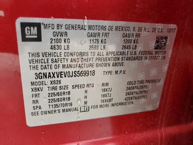 3GNAXVEV0JS569918 - 2018 CHEVROLET EQUINOX PREMIER RED photo 14