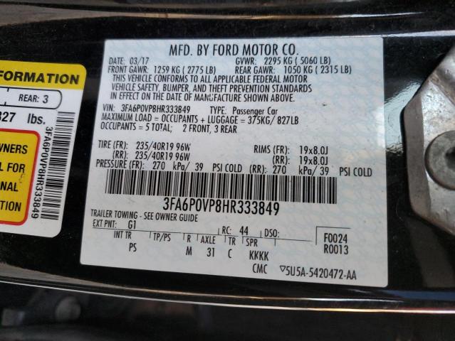 3FA6P0VP8HR333849 - 2017 FORD FUSION SPORT BLACK photo 12