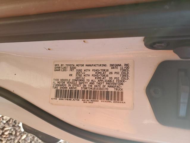 5TBRT34181S160170 - 2001 TOYOTA TUNDRA ACCESS CAB თეთრი ფოტო 12