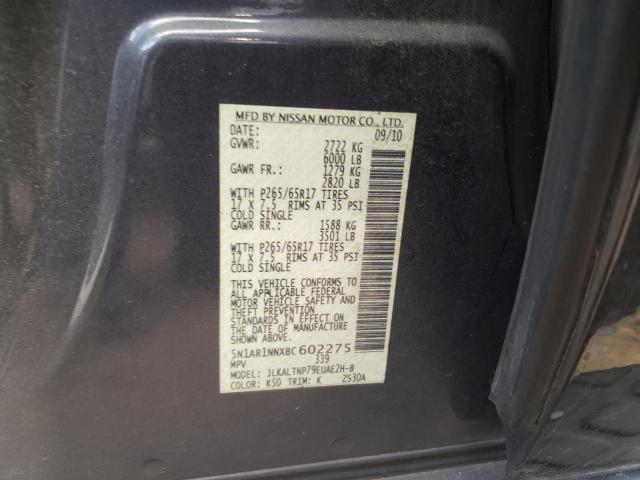 5N1AR1NNXBC602275 - 2011 NISSAN PATHFINDER S GRAY photo 12