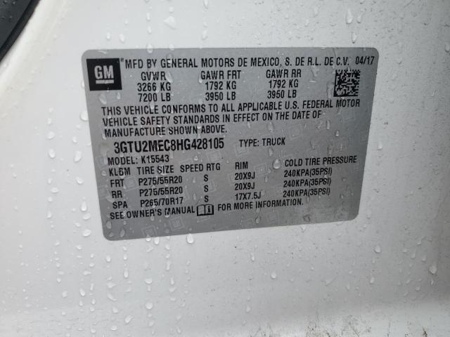 3GTU2MEC8HG428105 - 2017 GMC SIERRA K1500 SLE WHITE photo 12