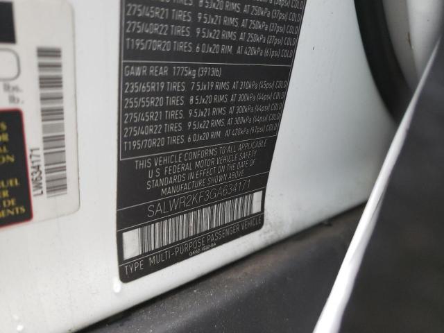 SALWR2KF3GA634171 - 2016 LAND ROVER RANGE ROVE HSE WHITE photo 13